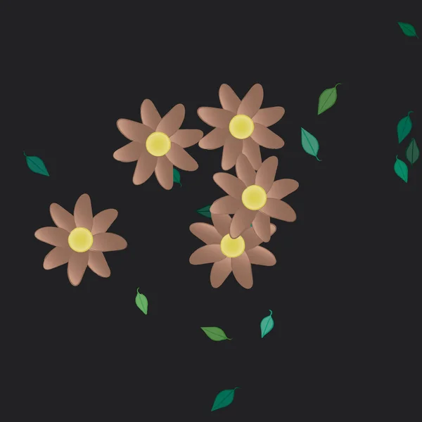 Hermosa Composición Con Flores Colores Simples Hojas Verdes Fondo Monocromo — Vector de stock