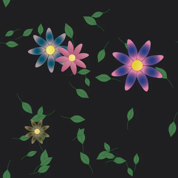 Hermosa Composición Con Flores Colores Simples Hojas Verdes Fondo Monocromo — Vector de stock