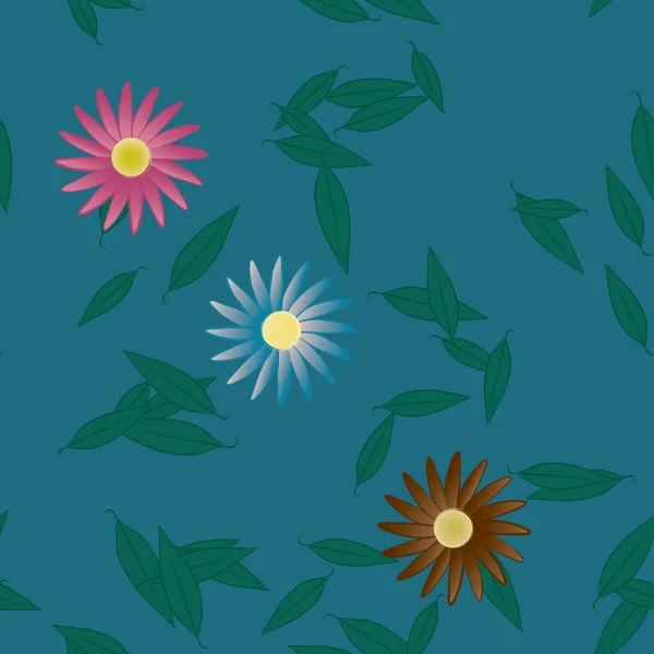 Hermosa Composición Con Flores Colores Simples Hojas Verdes Fondo Monocromo — Vector de stock