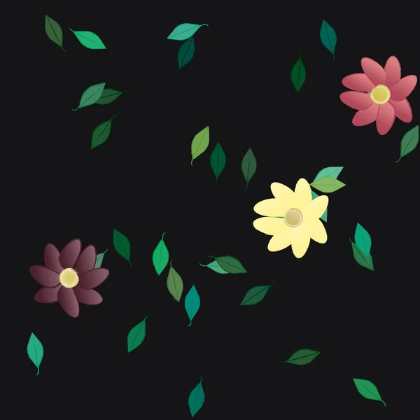 Belle Composition Avec Des Fleurs Couleur Simple Feuilles Vertes Fond — Image vectorielle