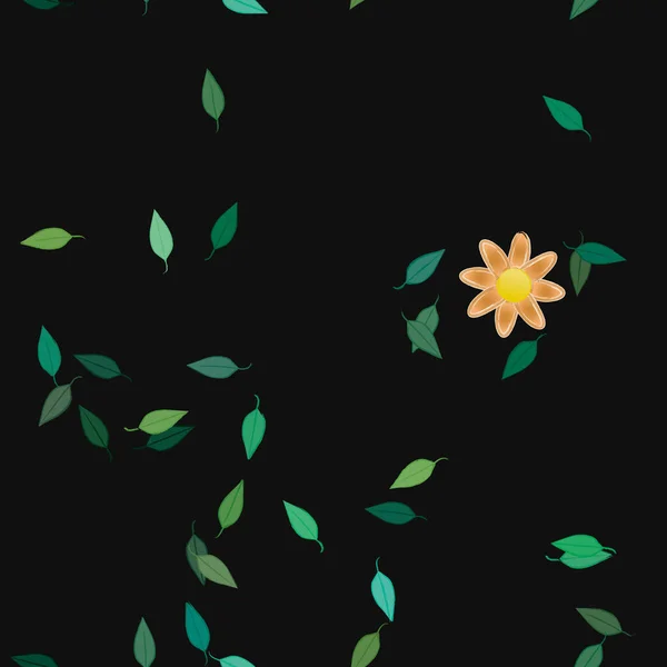 Hermosa Composición Con Flores Colores Simples Hojas Verdes Fondo Monocromo — Vector de stock