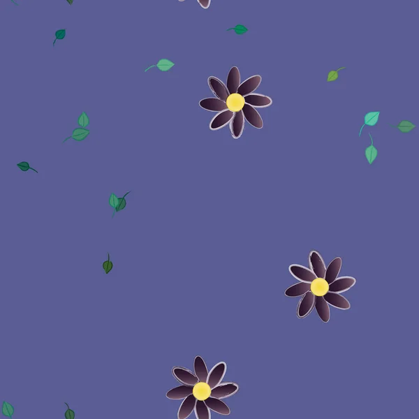 Piękna Kompozycja Prostymi Kolorowymi Kwiatami Zielonymi Liśćmi Monochromatycznym Tle Ilustracja — Wektor stockowy