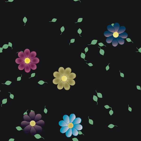 Hermosa Composición Con Flores Colores Simples Hojas Verdes Fondo Monocromo — Vector de stock