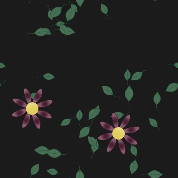 Hermosa Composición Con Flores Colores Simples Hojas Verdes Fondo Monocromo — Vector de stock