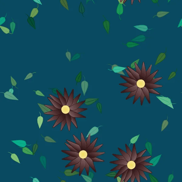 Belle Composition Avec Des Fleurs Couleur Simple Feuilles Vertes Fond — Image vectorielle