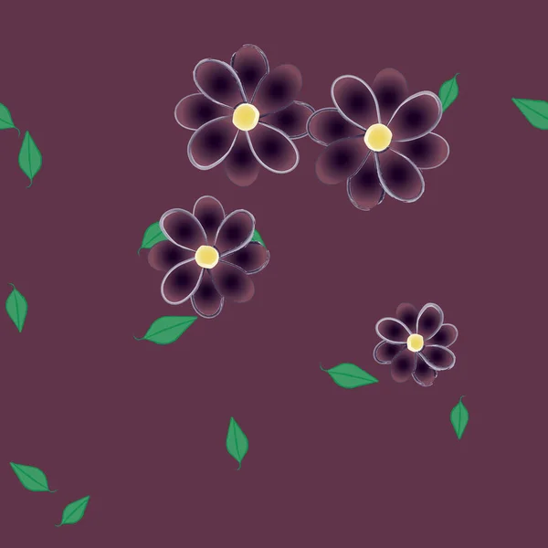 Hermosa Composición Con Flores Colores Simples Hojas Verdes Fondo Monocromo — Vector de stock