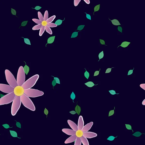 Hermosa Composición Con Flores Colores Simples Hojas Verdes Fondo Monocromo — Vector de stock