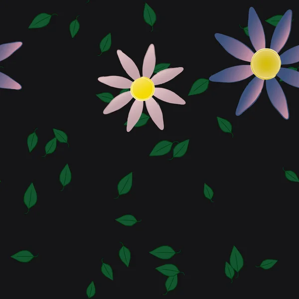 Composição Bonita Com Flores Coloridas Simples Folhas Verdes Fundo Monocromático — Vetor de Stock