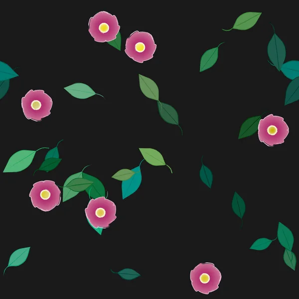 Hermosa Composición Con Flores Colores Simples Hojas Verdes Fondo Monocromo — Vector de stock