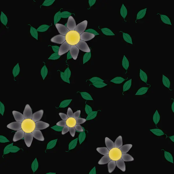 Composição Bonita Com Flores Coloridas Simples Folhas Verdes Fundo Monocromático — Vetor de Stock