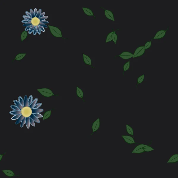 Mooie Compositie Met Eenvoudige Gekleurde Bloemen Groene Bladeren Monochrome Achtergrond — Stockvector