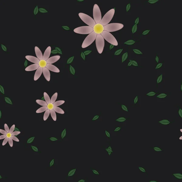 Hermosa Composición Con Flores Colores Simples Hojas Verdes Fondo Monocromo — Vector de stock