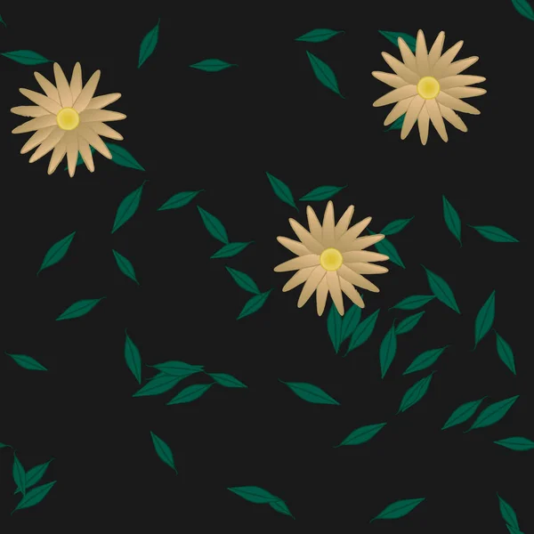 Composição Bonita Com Flores Coloridas Simples Folhas Verdes Fundo Monocromático —  Vetores de Stock