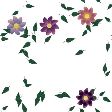 Kusursuz yaprak arkaplan, çiçekler çiçek açar duvar kağıdı, vektör illüstrasyonu