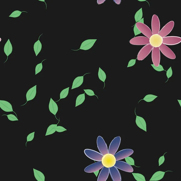 Mooie Compositie Met Eenvoudige Gekleurde Bloemen Groene Bladeren Monochrome Achtergrond — Stockvector