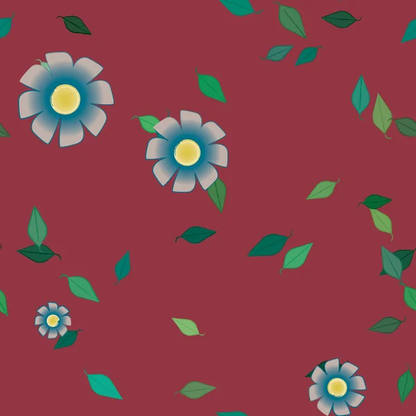 Belle Composition Avec Des Fleurs Couleur Simple Feuilles Vertes Fond — Image vectorielle