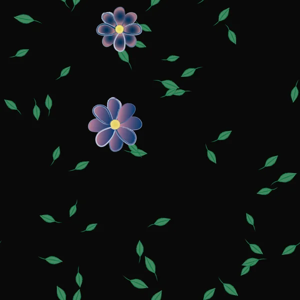 Hermosa Composición Con Flores Colores Simples Hojas Verdes Fondo Monocromo — Vector de stock