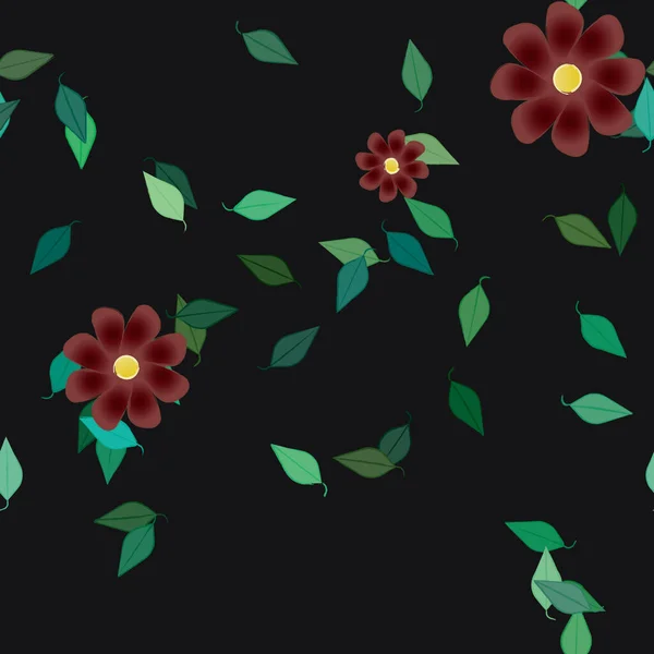 无缝叶背 花卉开花墙纸 矢量插图 — 图库矢量图片