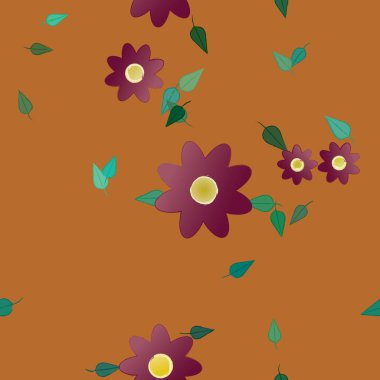 Çiçek ve yaprakların vektör illüstrasyonu, düz arkaplanda dijital duvar kağıdı