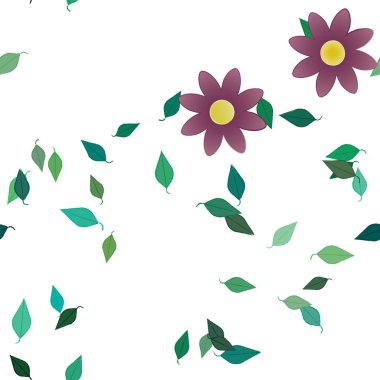 Çiçeklerin çiçek ve yapraklarla gösterimi, düz arkaplanda dijital duvar kağıdı