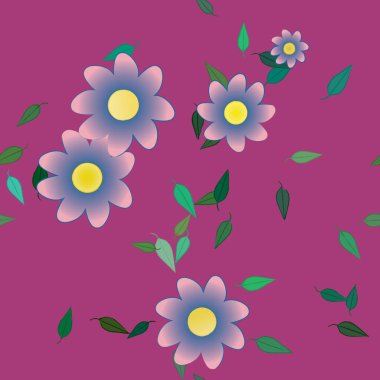 Çiçeklerin çiçek ve yapraklarla gösterimi, düz arkaplanda dijital duvar kağıdı