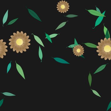 Çiçek ve yaprakların vektör illüstrasyonu, düz arkaplanda dijital duvar kağıdı