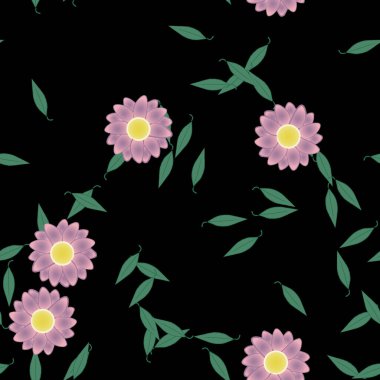 Çiçekler ve yapraklar içinde yüzen çiçeklerin vektör illüstrasyonu, düz arkaplanda dijital duvar kağıdı