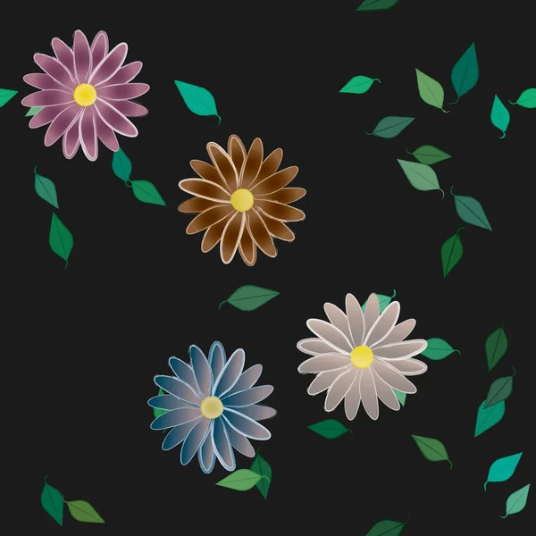 Ilustração Vetorial Flores Flutuantes Flor Folhas Papel Parede Digital Sobre — Vetor de Stock