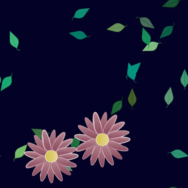 Vektor Illusztrációja Virágok Levelek Digitális Tapéta Egyszerű Alapon — Stock Vector
