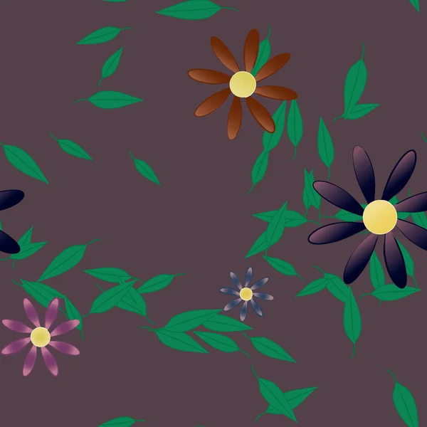 Vektorillustration Von Blühenden Blumen Und Blättern Digitale Hintergrundbilder Auf Schlichtem — Stockvektor