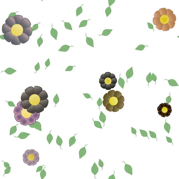 Vektor Illustration Blommor Blom Och Blad Digital Tapet Vanlig Bakgrund — Stock vektor