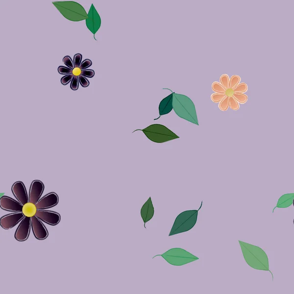 Vektorillustration Von Blumen Und Blättern Digitale Hintergrundbilder Auf Schlichtem Hintergrund — Stockvektor