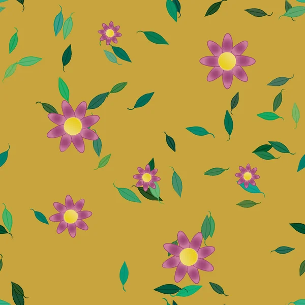 Ilustração Vetorial Flores Folhas Papel Parede Digital Sobre Fundo Liso — Vetor de Stock