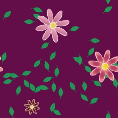 Çiçekler ve yapraklar içinde yüzen çiçeklerin vektör illüstrasyonu, düz arkaplanda dijital duvar kağıdı