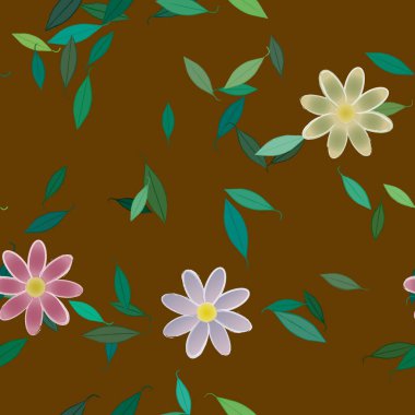 Çiçek ve yaprakların vektör illüstrasyonu, düz arkaplanda dijital duvar kağıdı