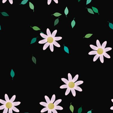 Çiçeklerin çiçek ve yapraklarla gösterimi, düz arkaplanda dijital duvar kağıdı