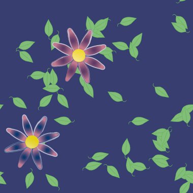 Çiçek ve yaprakların vektör illüstrasyonu, düz arkaplanda dijital duvar kağıdı