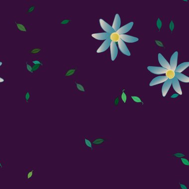 Çiçeklerin çiçek ve yapraklarla gösterimi, düz arkaplanda dijital duvar kağıdı