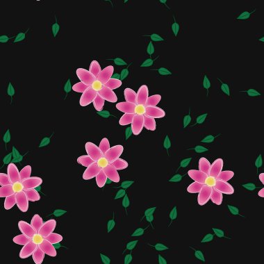 Çiçeklerin çiçek ve yapraklarla gösterimi, düz arkaplanda dijital duvar kağıdı