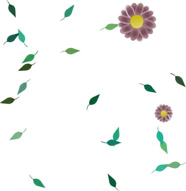 Çiçek ve yaprakların vektör illüstrasyonu, düz arkaplanda dijital duvar kağıdı