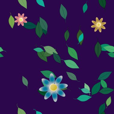 Çiçek ve yaprakların vektör illüstrasyonu, düz arkaplanda dijital duvar kağıdı