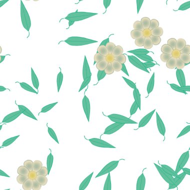 Çiçeklerin çiçek ve yapraklarla gösterimi, düz arkaplanda dijital duvar kağıdı