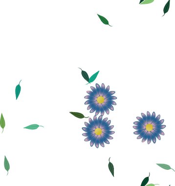 Çiçekler ve yapraklar içinde yüzen çiçeklerin vektör illüstrasyonu, düz arkaplanda dijital duvar kağıdı