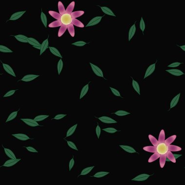 Çiçek ve yaprakların vektör illüstrasyonu, düz arkaplanda dijital duvar kağıdı