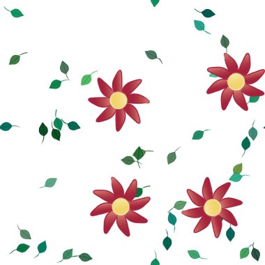 Çiçeklerin çiçek ve yapraklarla gösterimi, düz arkaplanda dijital duvar kağıdı