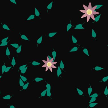 Çiçek ve yaprakların vektör illüstrasyonu, düz arkaplanda dijital duvar kağıdı