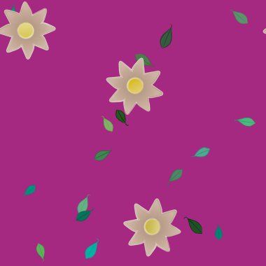 Çiçek ve yaprakların vektör illüstrasyonu, düz arkaplanda dijital duvar kağıdı