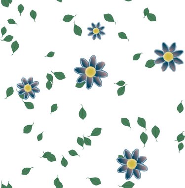 Çiçekler ve yapraklar içinde yüzen çiçeklerin vektör illüstrasyonu, düz arkaplanda dijital duvar kağıdı