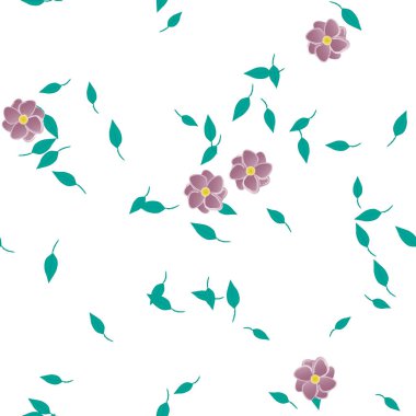 Çiçek ve yaprakların vektör illüstrasyonu, düz arkaplanda dijital duvar kağıdı