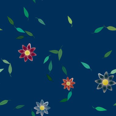 Çiçek ve yaprakların vektör illüstrasyonu, düz arkaplanda dijital duvar kağıdı